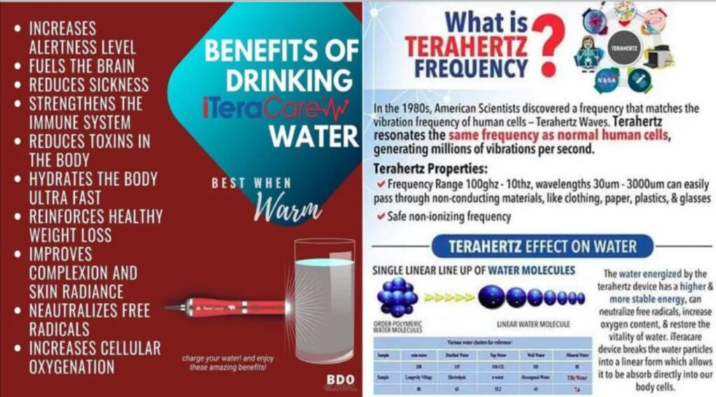 iTeraCare Charging Water and information.